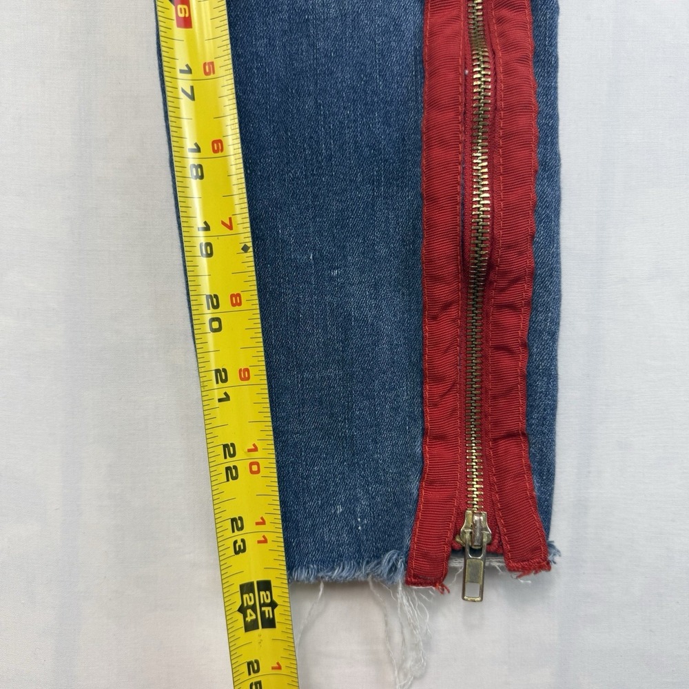 Etienne Marcel Dark Wash Red Ribbon Side Zipper Cropped Jeans Size 24 USA Made - Picture 4 of 6